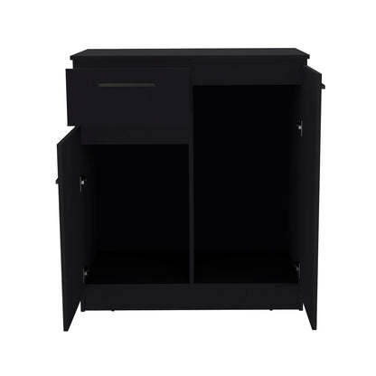 Black Engineered Wood Dresser - 2-Door & Single Drawer for Bedroom