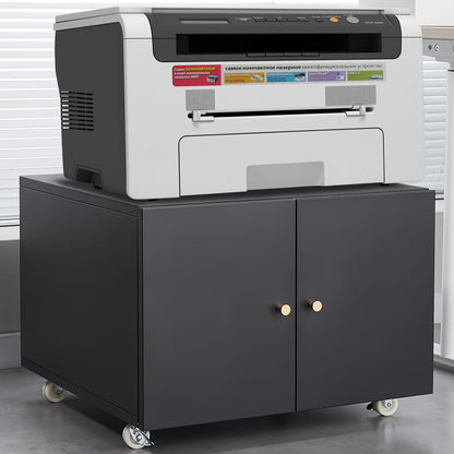Black Metal Printer Cabinet - Mobile File Cabinet with Lockable Casters
