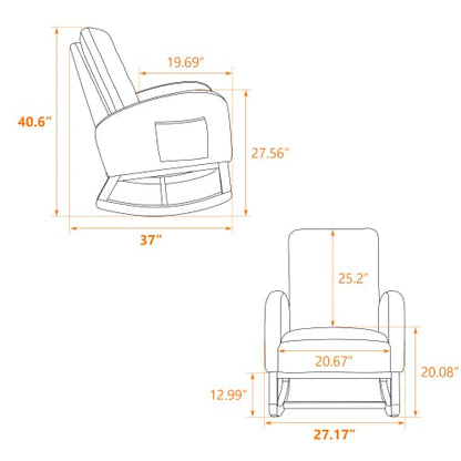 Ivory Sherpa Rocking Chair - Nursery Glider with Side Pockets