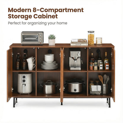 Walnut Wood Sideboard Buffet Cabinet - 59" Storage