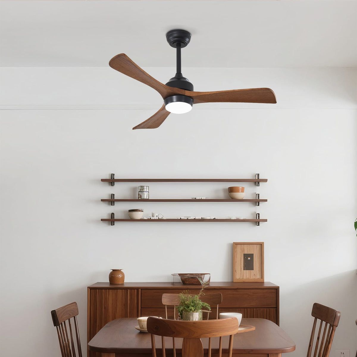 42" Solid Wood Blades Ceiling Fan with Lights - Matte Black