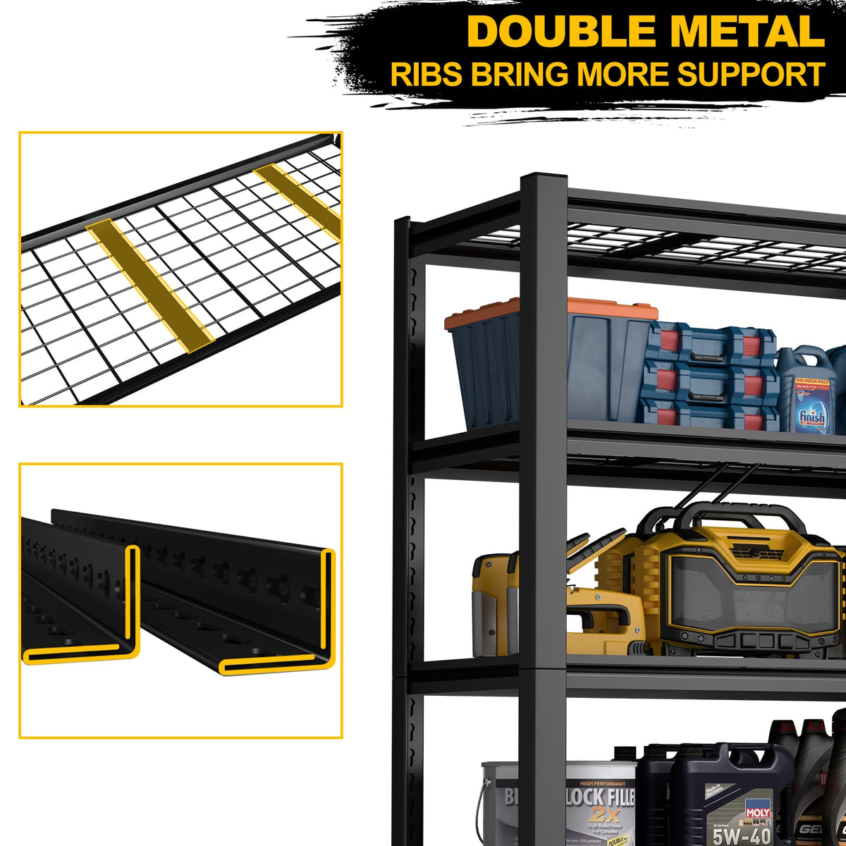 59 Inch Metal Garage Storage Rack - Heavy Duty Steel Shelving Unit