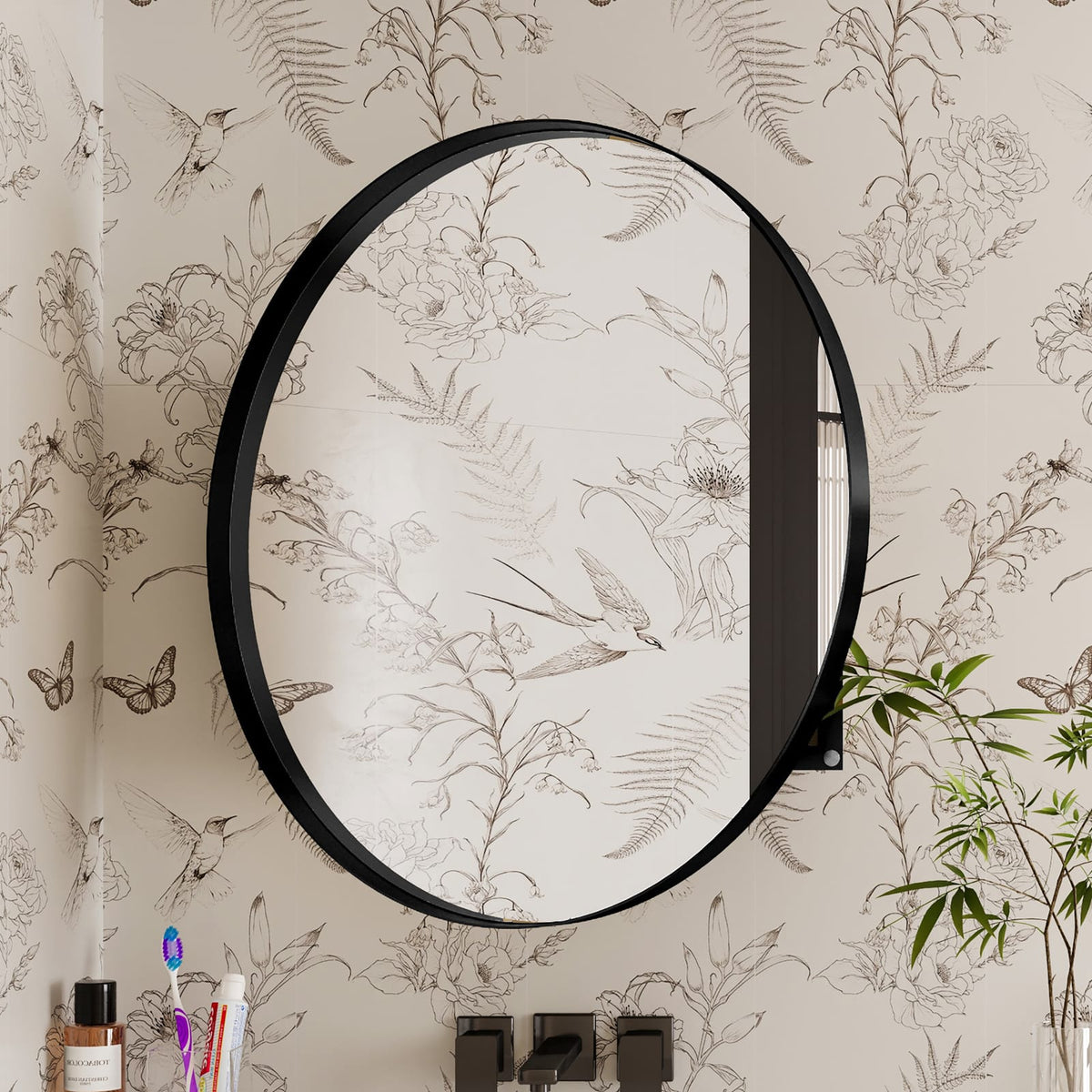 Black Metal Medicine Cabinet with 2 Shelves - Bathroom Storage