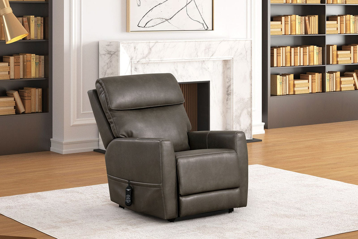 Contemporary Gray Foam Leather Lift Chair Extendable Footrest USB Controller