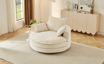 360° Swivel Sofa Chair - Beige Corduroy Barrel Accent Chair
