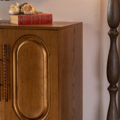 59.84" Gold-Toned 4-Door Sideboard Buffet - Solid Wood MDF Storage Console Table