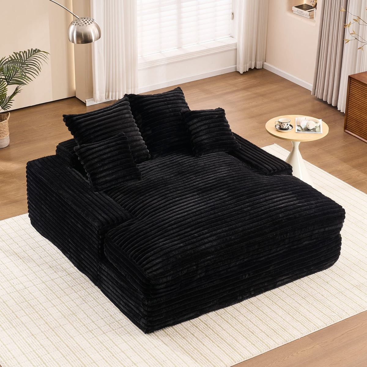 Queen Size Corduroy Sofa Bed - Black for Living Room