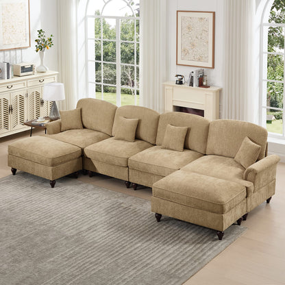 Light Coffee Chenille 4 Seat Sectional Sofa Couch for Living Room