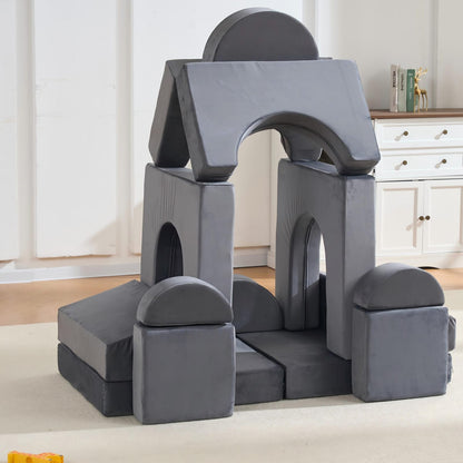 Gray Microfiber Kids Play Couch - 14 Piece Modular Sofa