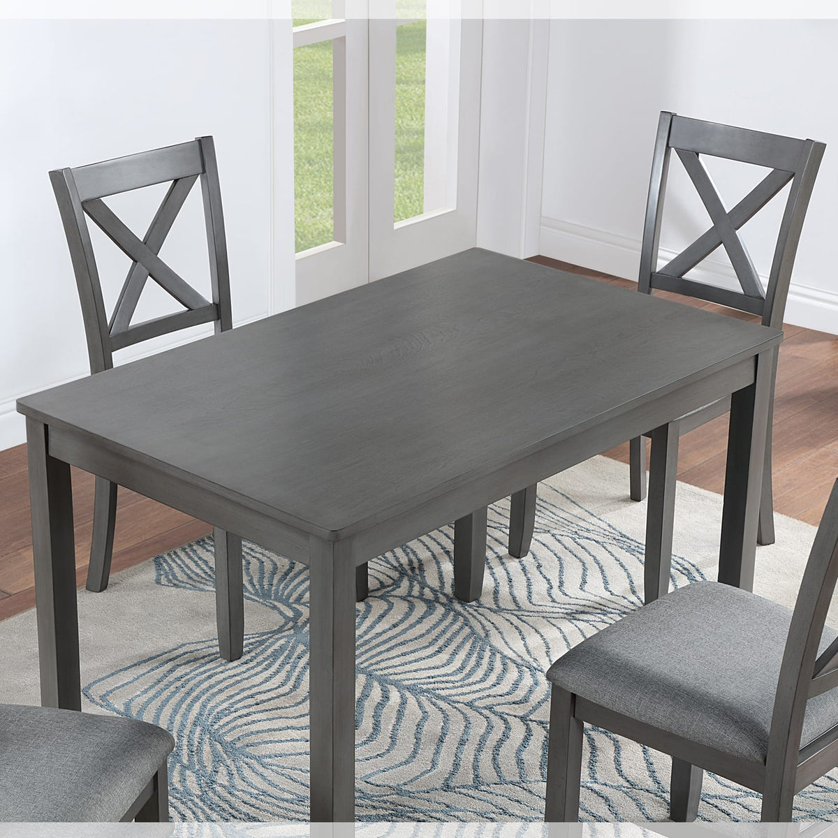 Gray Acacia Wood Dining Table - 4 Person Rectangular Table for Dining Room