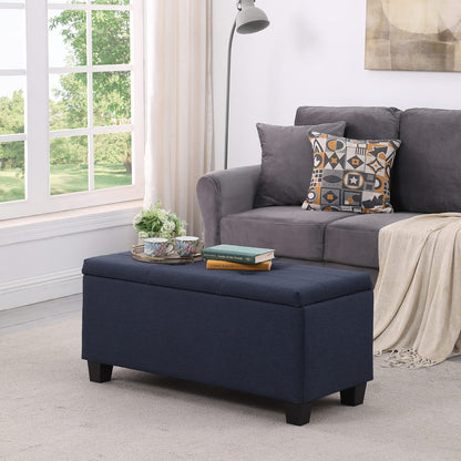 Dark Blue Fabric Storage Bench Set - 3 in 1 Ottoman with Linen Tufting