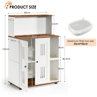 31.5" White+Walnut Cat Litter Box Cabinet - 2 Cat Storage
