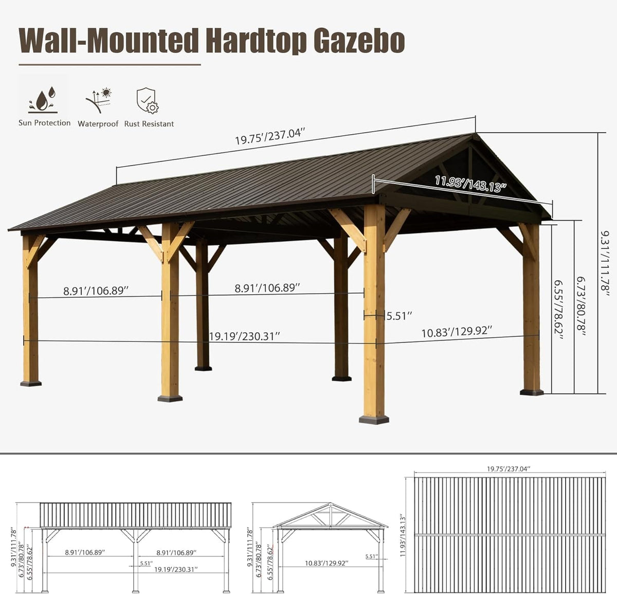 Cedar Wood Gazebo 12x20 - Weather-Ready Outdoor Oasis
