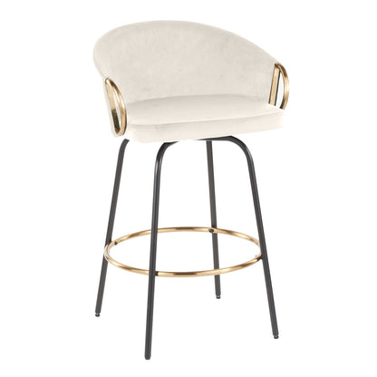 26" Contemporary Fixed Height Counter Stool - Cream Velvet, Black Metal