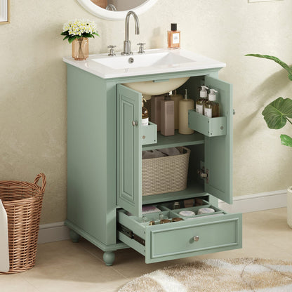 Green Bathroom Vanity with Ceramic Sink Storage