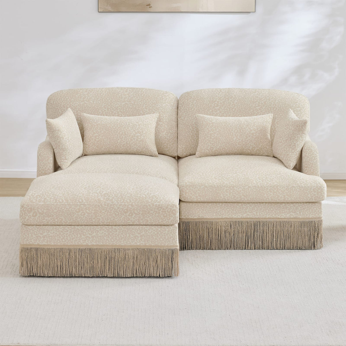 2 Seat Beige Chenille Leopard Print Sofa - Modern Loveseat
