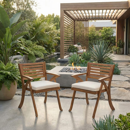 Cream Teak Acacia Wood Patio Dining Set 3 Pieces