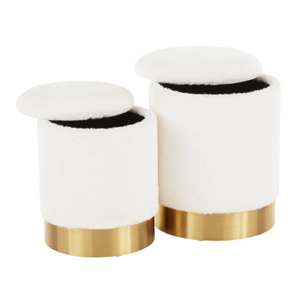 Cream Fabric Nesting Ottomans with Gold Base - Set of 2 for Living Room