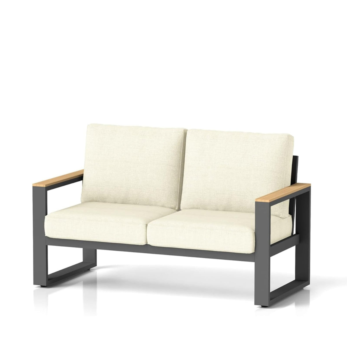 52" All-Weather Aluminum Patio Loveseat Sofa - Beige & Black Cushions