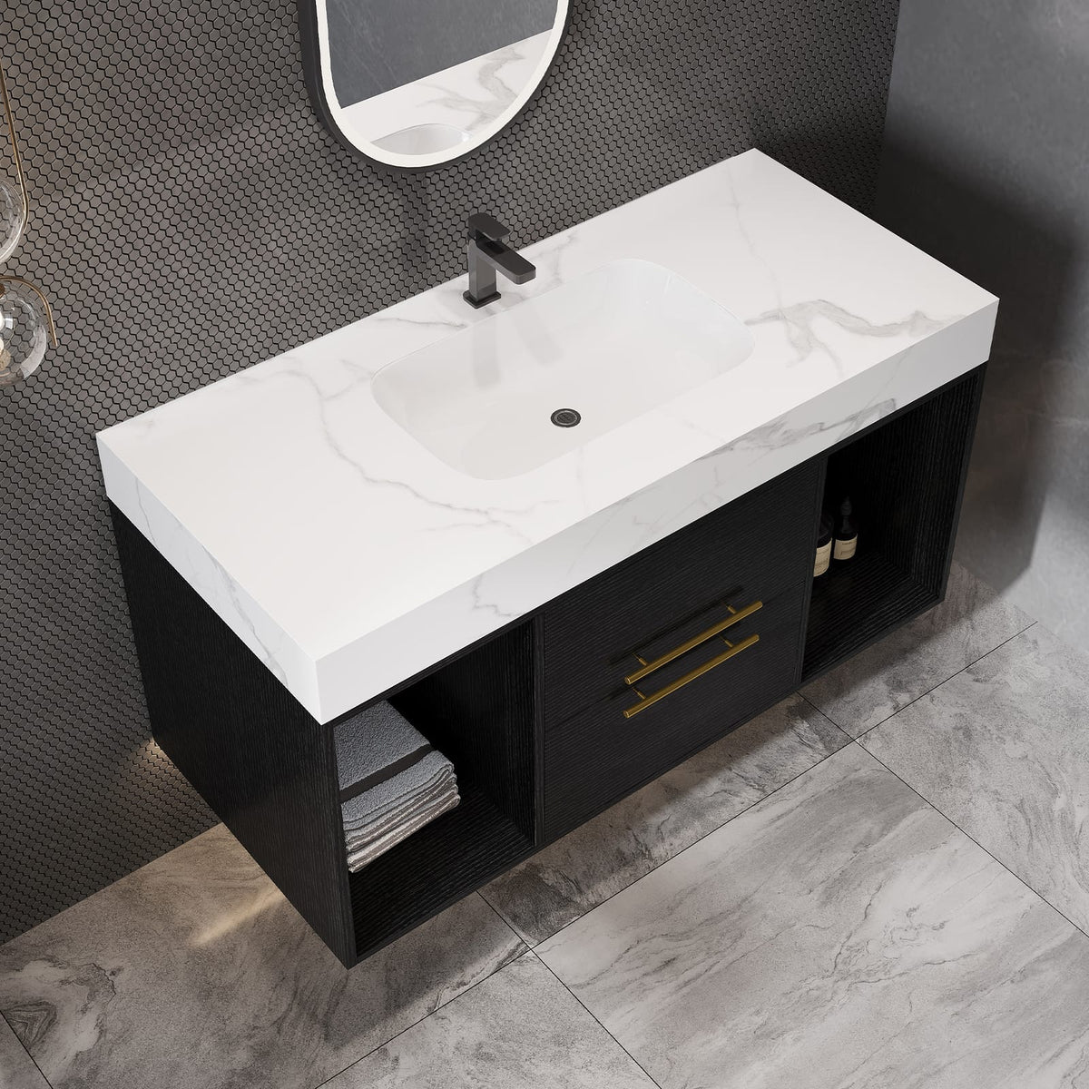 Modern White Black Bathroom Vanity with Storage