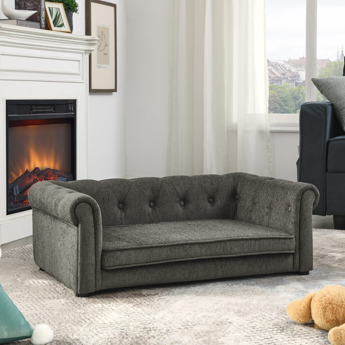 Dark Gray Elevated Dog Sofa Bed - Small Medium Dogs