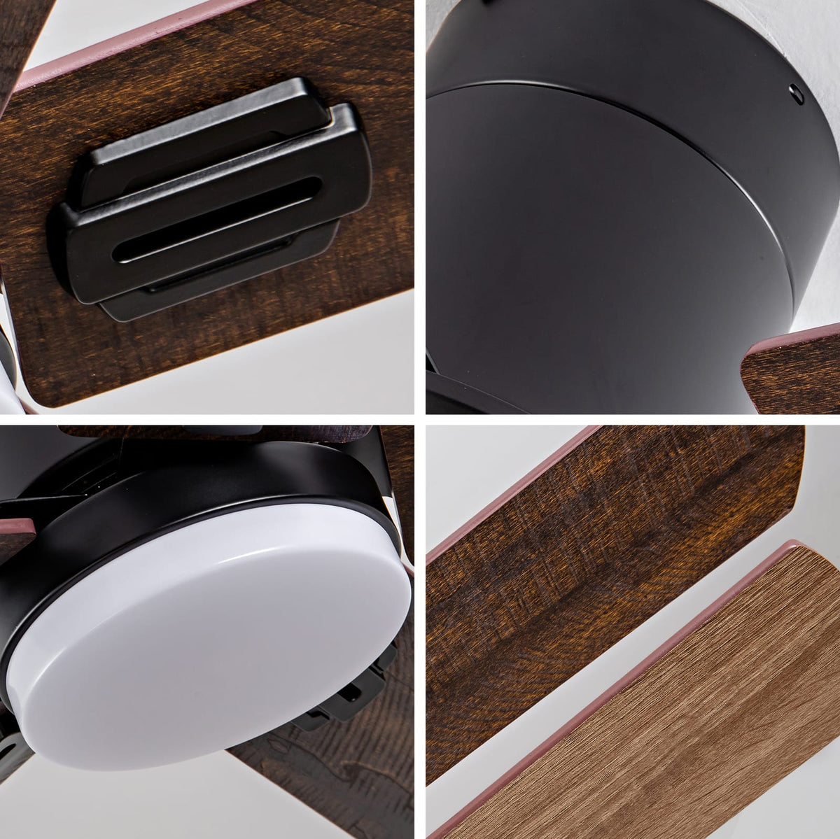 42-Inch Low-Profile Ceiling Fan with Light & Remote - Black + Dark Walnut