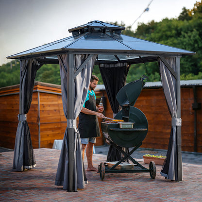 8x8ft Grey Steel Gazebo with Polycarbonate Roof
