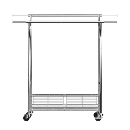 Silver Carbon Steel Rolling Clothes Rack - 330 lb Capacity