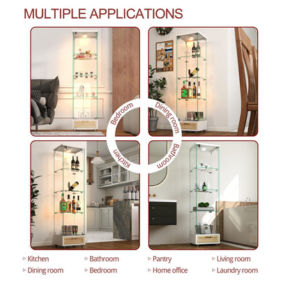 White Tempered Glass Display Cabinet with LED Lighting for Living Room