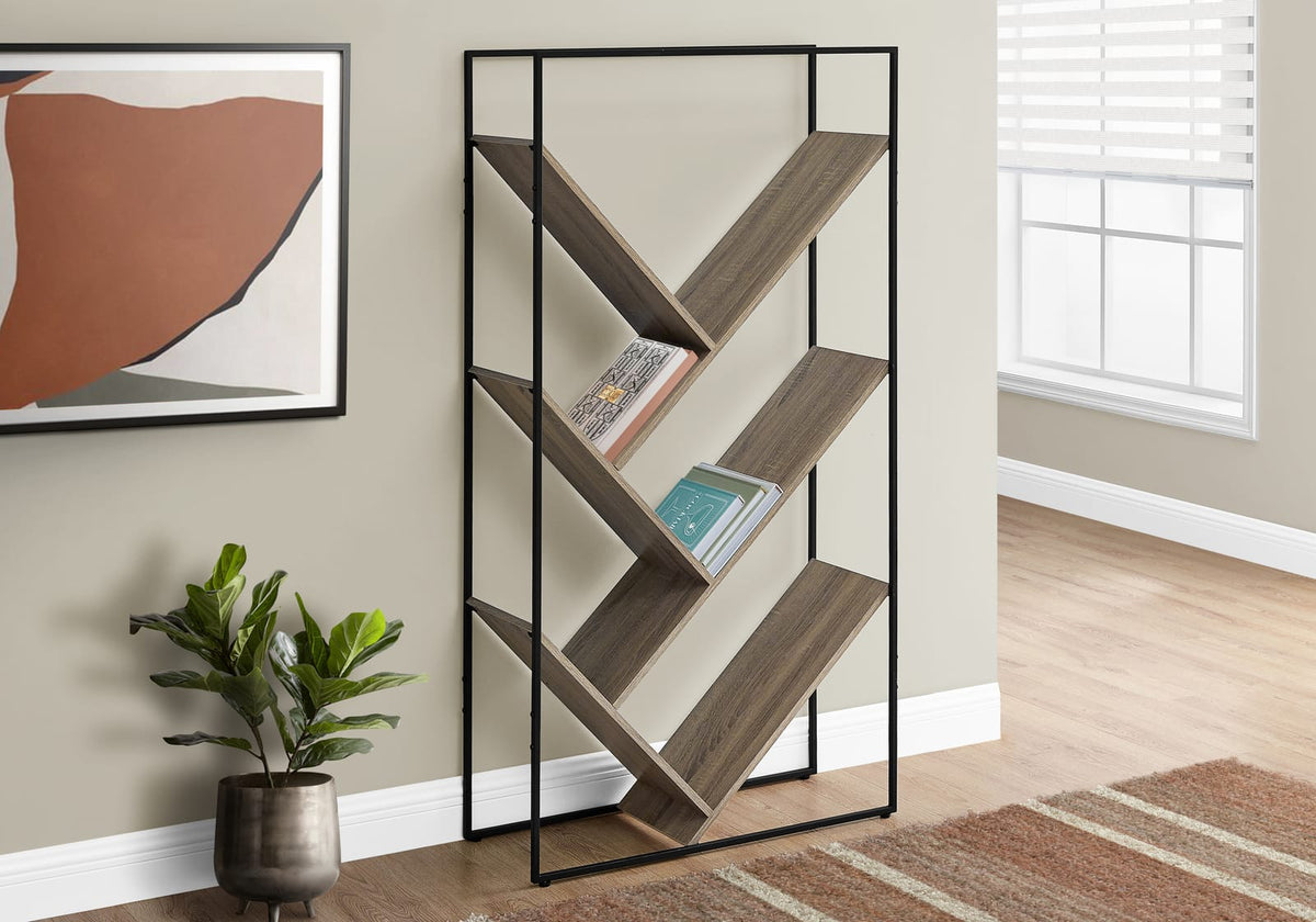 Taupe Metal 5-Tier Bookshelf - 60" Tall for Living Room