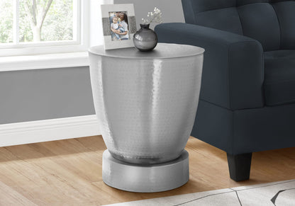 Chrome Metal Drum Accent Table - Side, End, Nightstand