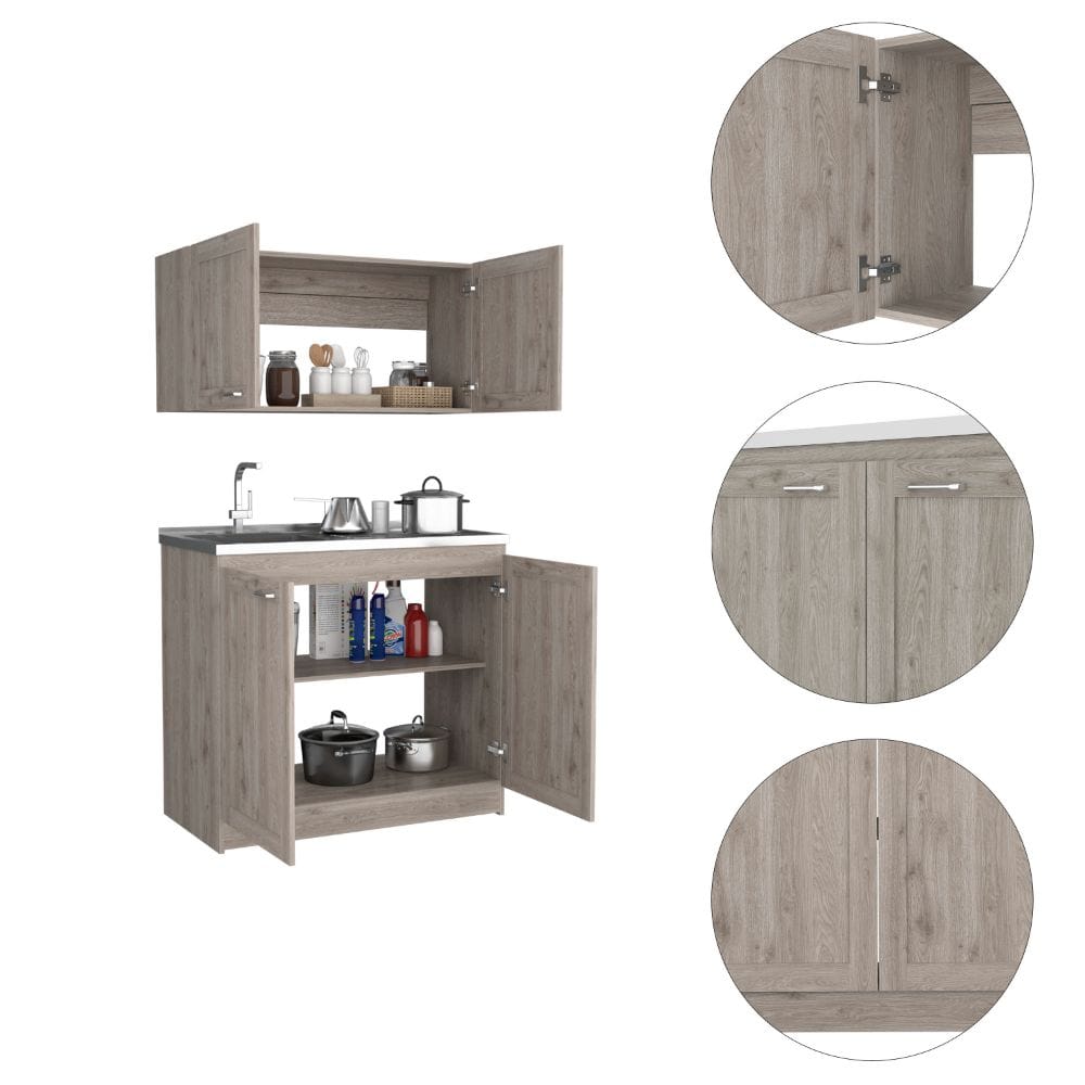 Light Gray Engineered Wood Cabinet Set 30.8" W