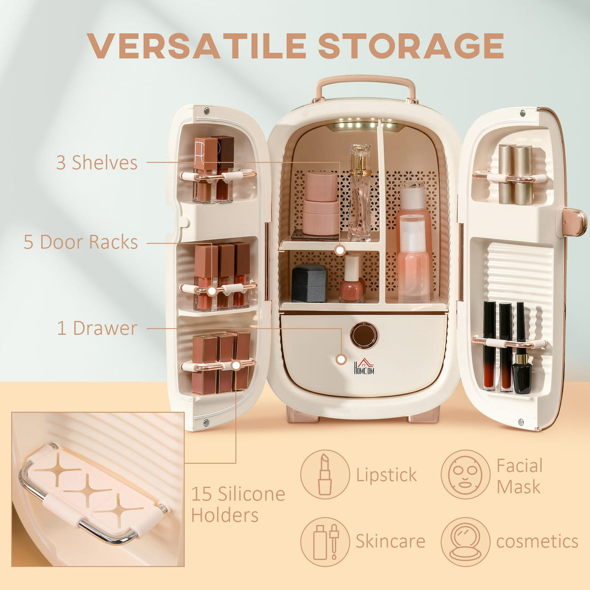 HOMCOM Portable Skincare Fridge - White | 12L Mini Fridge for Makeup & Beauty