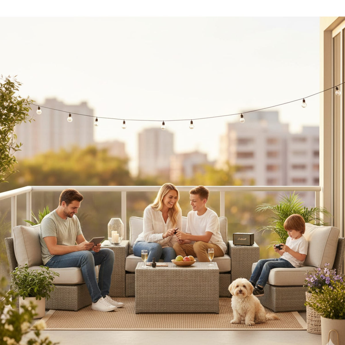 7-Piece Grey Wicker Patio Sectional Set - Pre-Assembled