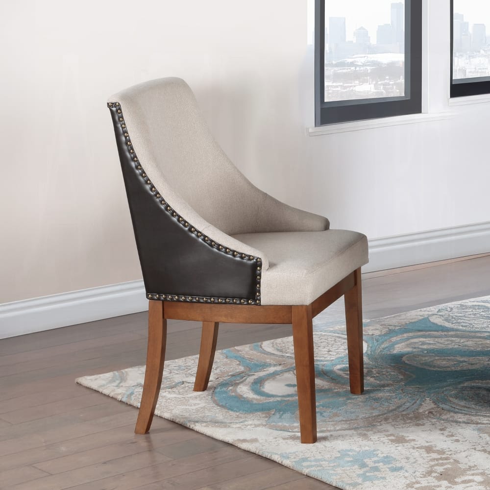 Traditional Brown Wood Dining Chairs Set of 2 Sloped Arms