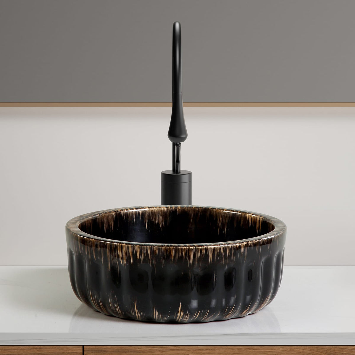 15"X15" Black Bathroom Sink Above Counter Small Bowl Vessel Bathroom Sink Ceramic
