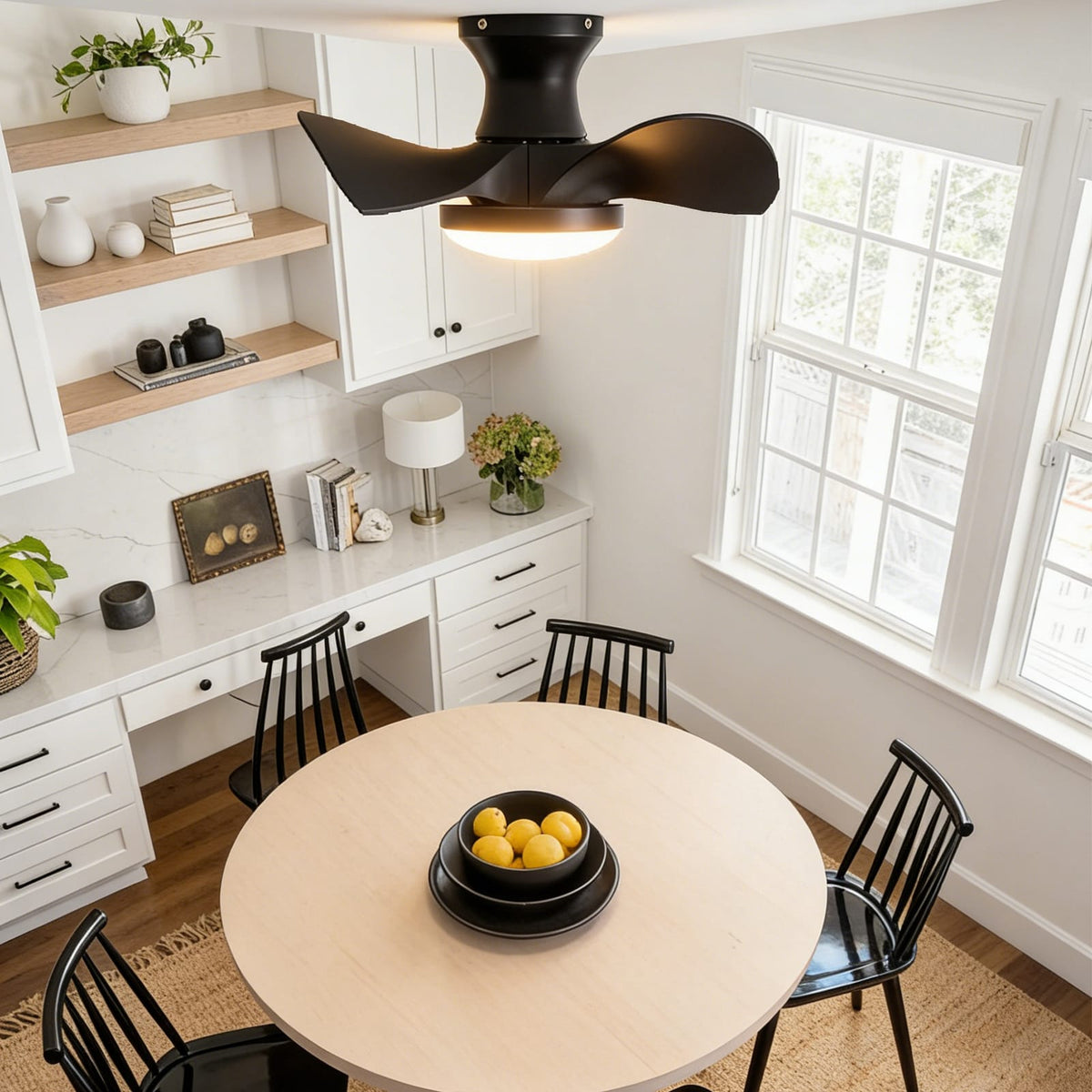 ABS Matte Black Ceiling Fan - Remote Control & LED Light
