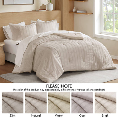 7-Piece Full Woven Striped Comforter Set - Neutral Bedding