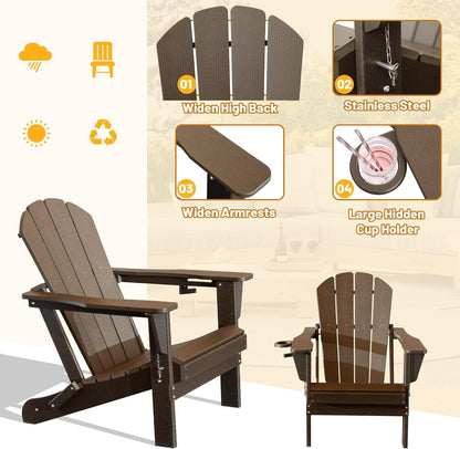 Brown HDPE Adirondack Chairs Set of 2 for Outdoor Patio Use