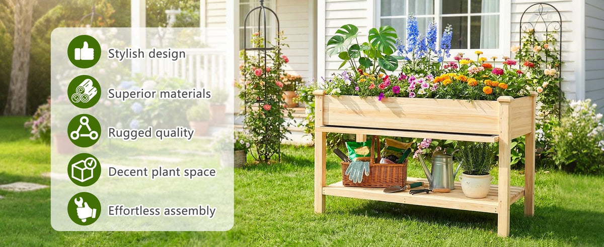 48" Natural Wood Raised Garden Bed Planter