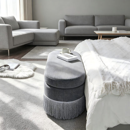 Grey Foam & Metal Storage Ottoman - Lift Top, Hidden Storage for Living Room