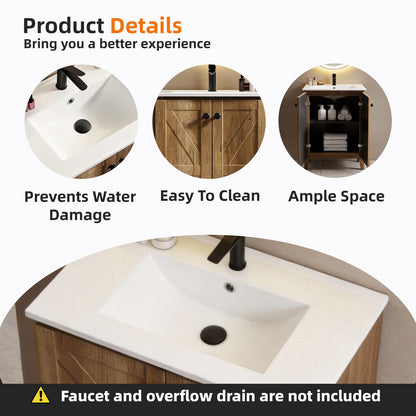 30 Inch Golden Oak Foldable Bathroom Vanity Cabinet