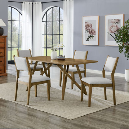Brown Oak Wood+Fabric Dining Set with Chairs for Kitchen or Dining Room