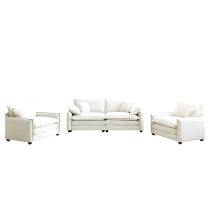 4 Seat Corduroy Sofa Beige - Retro Style Sofa Set for Living Room