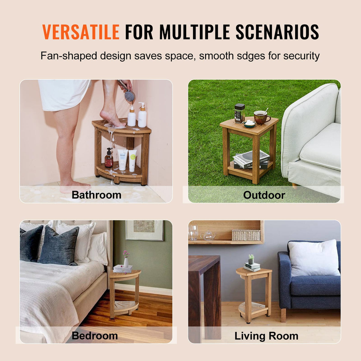Teak Corner Shower Bench - Waterproof & Durable Storage Stool