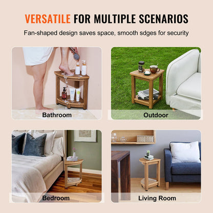Teak Corner Shower Bench - Waterproof & Durable Storage Stool