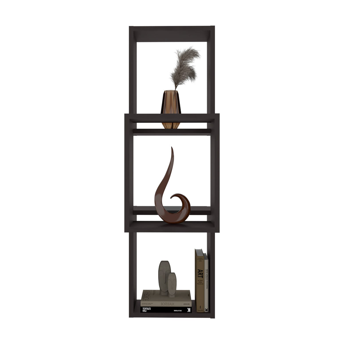 Wenge Modern Asymmetrical Wall Shelf Unit for Display and Storage for Living Room