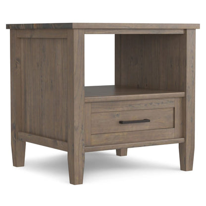 Brown Wood End Table with Storage Drawer for Living Room