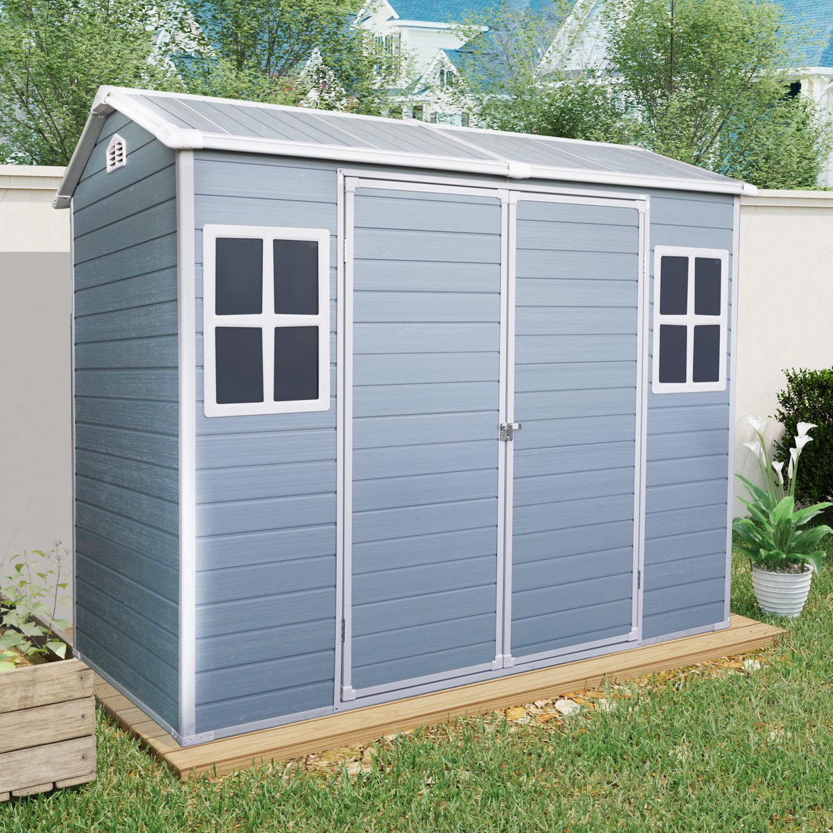 8x6 ft Grey Polypropylene Outdoor Storage Shed with Double Door
