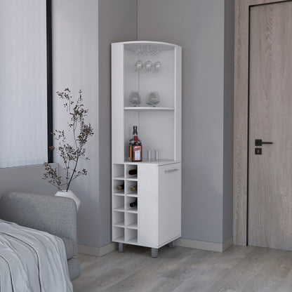 Corner Bar Cabinet with Wine Rack - White Storage for Living Room